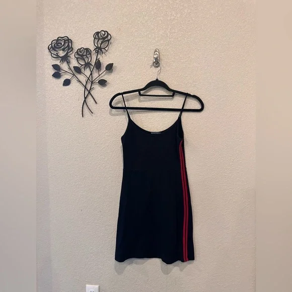 Brandy Melville Black Fitted Dress With Red Stripe On Side - Picture 1 of 5